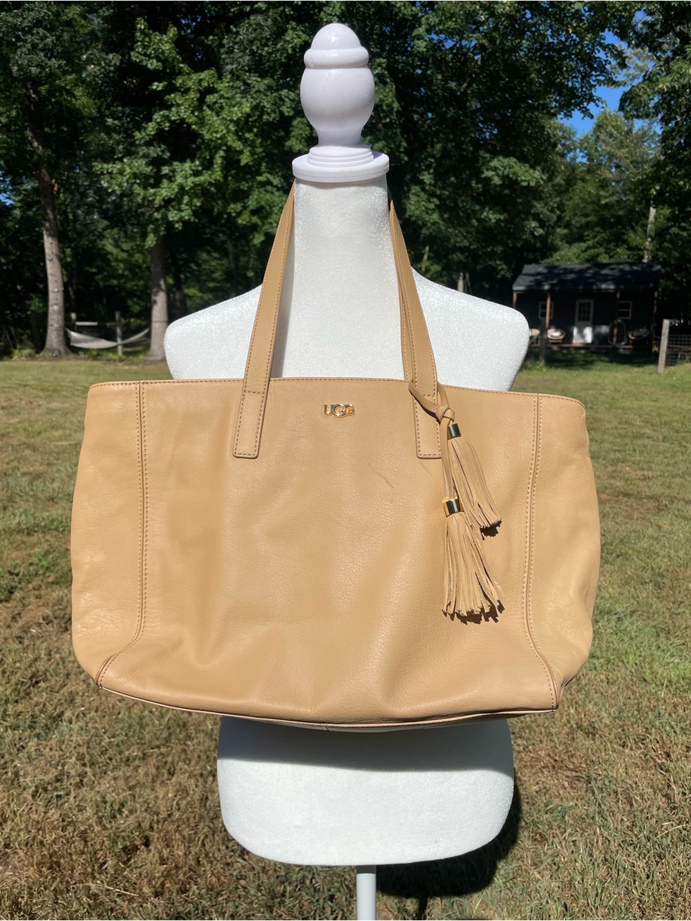 UGG Rae Beige Leather Tote with Tassel